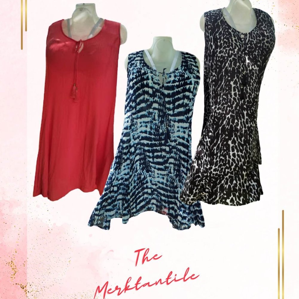 Lot of 3 Roaman's Midi Dresses - Tassled Tie-dye and Solid - Womens Size 2X 26/2